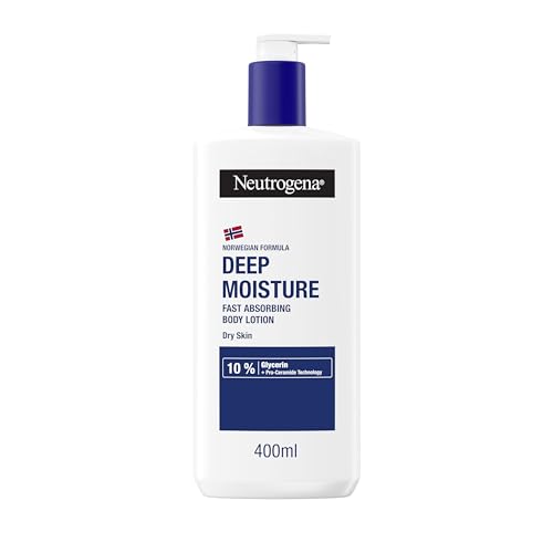 Neutrogena Norwegian Formula Deep Moisture Fast-Absorbing Body Lotion (1x 400ml), Non-Greasy Body Moisturiser for Dry Skin with 10% Glycerine and Pro-Ceramide Technology, Provides 72-Hour Moisturisation