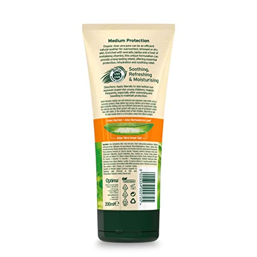 Aloe Pura, Organic Aloe Vera Sun Lotion SPF 25, Natural, Vegetarian, Cruelty Free, Paraben & SLS Free, Long-Lasting Shield, Medium Protection, 200ml