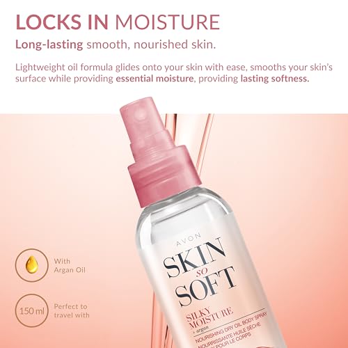 Avon Skin So Soft Silky Moisture Nourishing Dry Oil Spray 150ml, Locks in Moisture, Formulated with Argan Oil, Quick Dry Formula, Cruelty Free