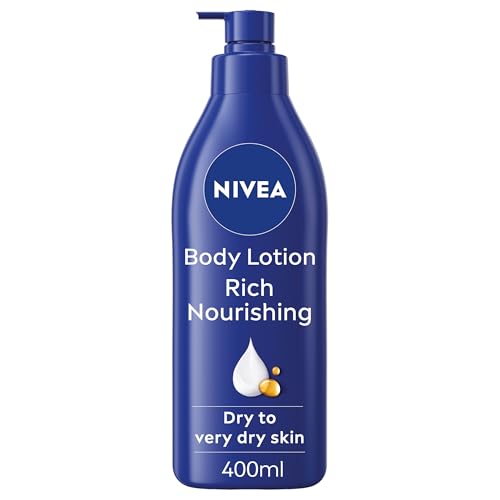 NIVEA Rich Nourishing Body Lotion (400ml), Rich 72H Hydration NIVEA Moisturiser for Dry Skin Made with Deep Moisture Serum and Almond Oil, Intensive Hydration NIVEA Body Lotion, Pack of 1