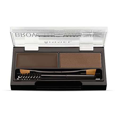 Rimmel London Brow This Way Eyebrow Powder Sculpting Kit, Groomed Finish and Ultimate Precision with Duo Compact Formula, Dark Brown