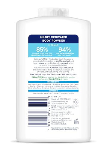 CUTICURA Mildly Medicated Body Powder 250 g, Many Uses Personal Hygiene, Sweat Control, Chafing and Friction Prevention, Itching Relief