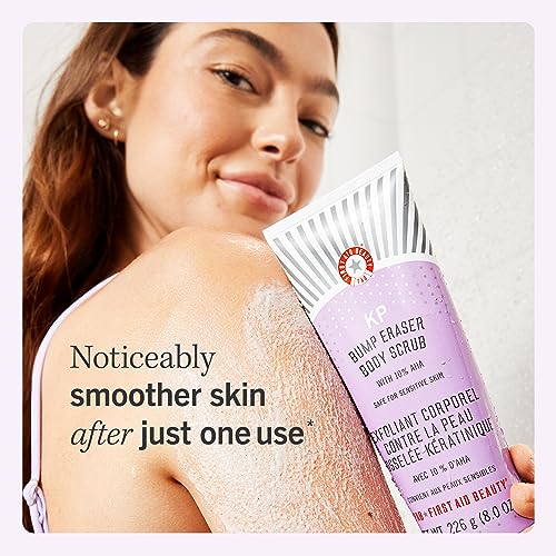 First Aid Beauty - KP Bump Eraser Body Scrub with 10% AHA, Keratosis Pilaris Skin Exfoliater with Glycolic and Lactic acids, Helps Reduce Chicken Skin Bumps, Safe for Sensitive Skin, 56.7g