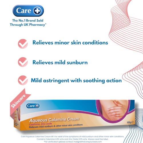 Care Aqueous Calamine Cream Sunburn Relief Soothing Itch Relief Cream Itchy skin relief for adults & Children TLC For Dry Skin And Other Minor Skin Conditions 100g 1 Pack