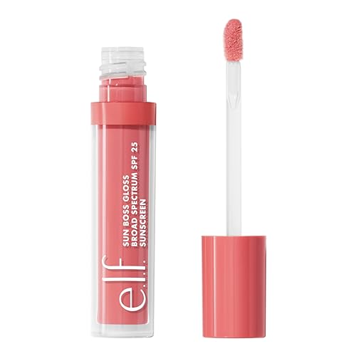 e.l.f. Sun Boss Gloss SPF 25, Pigmented Lip Gloss For A High-Shine Finish, Moisturising and Conditioning Formula, Vegan and Cruelty-Free, Blush Much