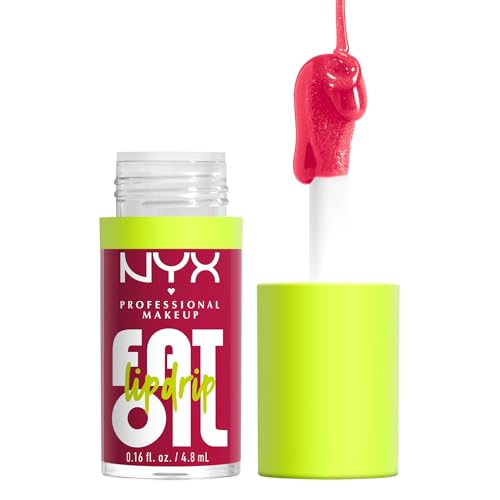 NYX Professional Makeup Lip Gloss, High Shine, Non-Sticky FInish, 12 Hours Hydrating, Fat Applicator, With Squalane, Raspberry and Cloudberry Oils, Fat Oil Lip Drip, Shade: Newsfeed