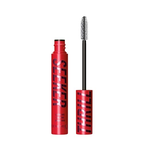 Rimmel Thrillseeker Extreme Volume Mascara Black, Ultra Volumising, 24hr Wear, Unique BIG Tower Fibre Brush, Smudge-Proof, Flake-Free, Clump-Free, Cruelty Free 12.5ml