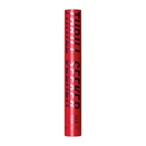 Rimmel Thrillseeker Extreme Volume Mascara Black, Ultra Volumising, 24hr Wear, Unique BIG Tower Fibre Brush, Smudge-Proof, Flake-Free, Clump-Free, Cruelty Free 12.5ml