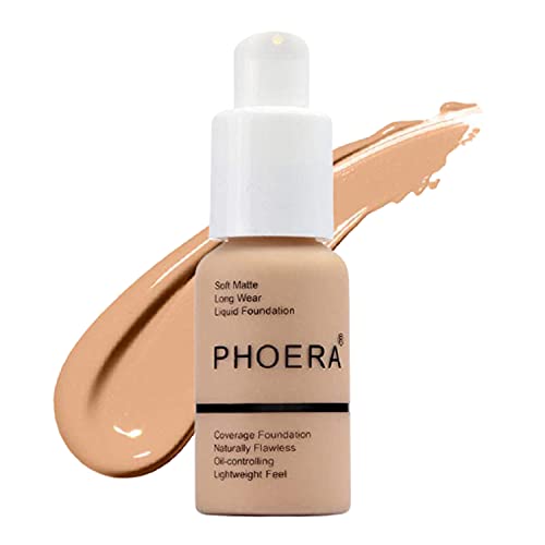 PHOERA Foundation Concealer Makeup Full Coverage Matte Brighten Long Lasting UK (104 BUFF BEIGE)