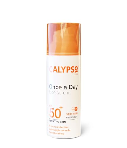 Calypso Once a Day Serum SPF50+, Serum with Vitamin C for Face and Neck, for Sensitive Skin. Very High Sun Protection. UVA + UVB Primer.