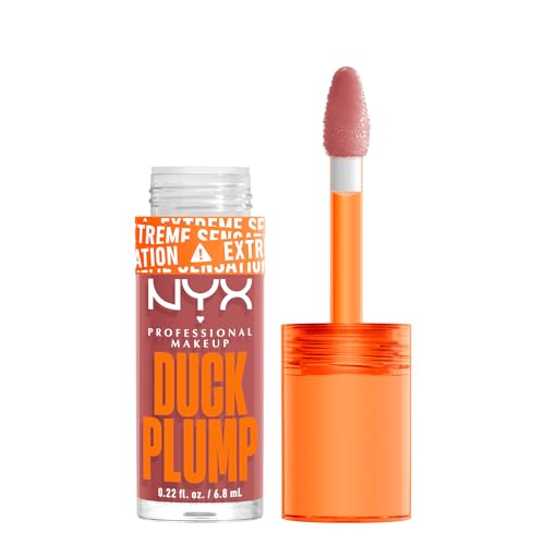 NYX Professional Makeup Lip Plumping Gloss, Intense Colour and High Pigmentation, With Extreme High Shine Finish, Infused with Spicy Ginger, Vegan Formula, Duck Plump, Nude Swings