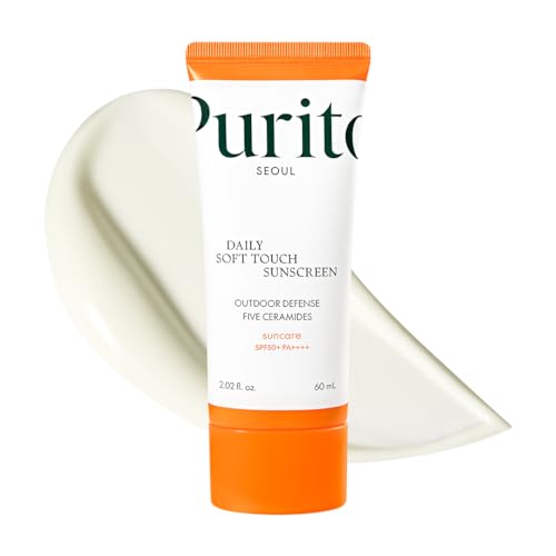PURITO SEOUL Daily Soft Touch Sunscreen, 60ml, SPF50+ PA++++, Ceramides, Non White Cast, Water-Resistant UVA & UVB Protection, K-Beauty