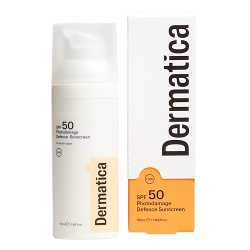 Dermatica SPF 50 Photodamage Defence Sunscreen | Anti-Ageing and Anti-Wrinkle I Fast Absorbing Lightweight Cream | Fragrance Free (50ml)