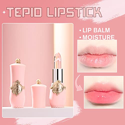6 Packs Flower Jelly Lipstick Set Magic Temperature Color Change Lip Balm Long Lasting Moisturizer Lip Gloss Flower Jelly Lipstick Makeup Set (6PCS Set A)