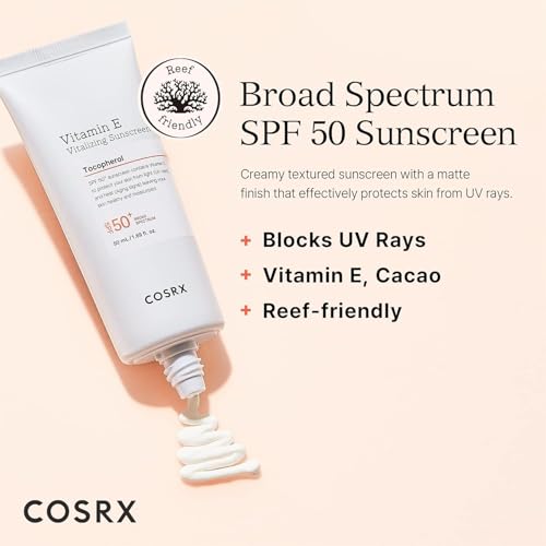 COSRX Daily SPF 50 Vitamin E Vitalizing Sunscreen for Face, UVA/UVB Protection, Lightweight, No White Cast for All Skin Tones, Semi Matte Finish, Sebum Balancing, Korean SkinCare