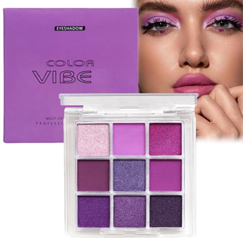 HIVETZ Matte Pearlescent Purple Eyeshadow Palette, 9 Shades, Mixable Pressed Pigment Eyeshadow, Long Lasting