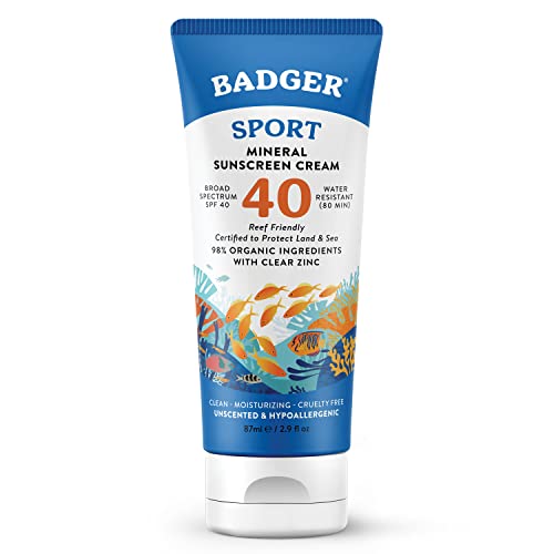 Badger Company, Clear Zinc Sunscreen Cream, SPF40, Unscented, 2.9 fl oz (87 ml)