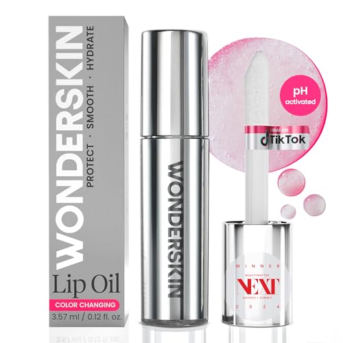 Wonderskin Lip Rehab Serum Oil - Color Changing Lip Oil from Clear to Pink - PH-activated, Non-sticky & Hydrating Tinted Lip Oil for Dry Lips (Kissed)