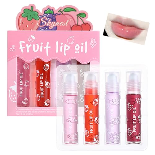 Girls Roll On Lip Gloss Set with Case, 4 Pcs Glossy Lip Make up for Kids and Teens Fruity Flavors, Kid Friendly, Party Gift, Best Friends