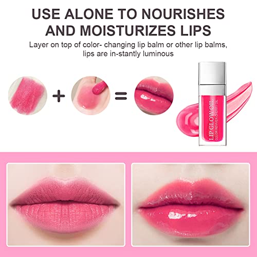 AOOWU Plumping Lip Oil Tinted, Moisturizing Long Lasting Nourishing Lip, Hydrating Gloss Tint for Women, Glitter Shine Liquid Lipstick, Lip Glaze Makeup Cosmetic