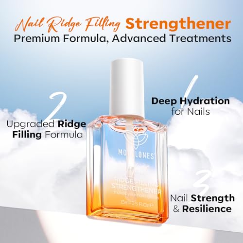 Modelones Nail Care 8 in one Ridge Filling Strengthener Treatment, Nail Polish Strengthener for Damaged and Weak Nails, Nail Hardener Extra Strong and Growth Smoothing Base Coat Clear Varnish 15ml