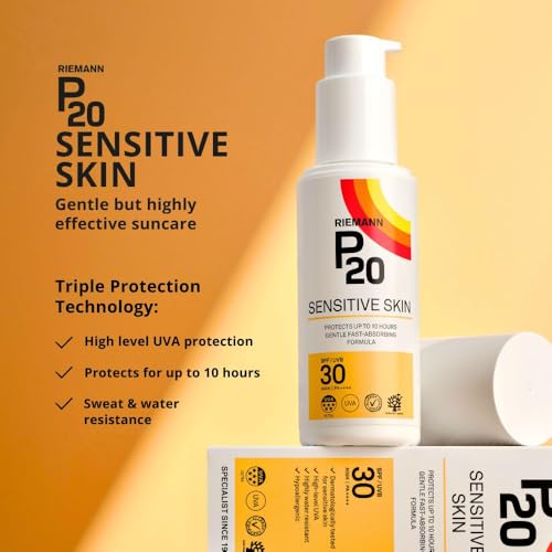 RIEMANN P20 SPF30 Sensitive Sun Cream 200ml, High Level UVA Protection for up to 10 Hours, Allergy Certification, Water Resistant, Durable & Long Lasting, Sweat Resistant