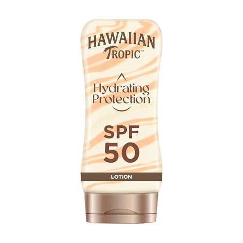 Hawaiian Tropic Hydrating Protection Sunscreen SPF 50 UVA Plus UVB Protection, 180 ml, 12-Hour Moisturisation with Cocoa & Shea Butter, Water Resistant, Vegan