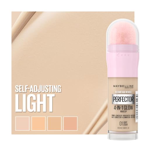 Maybelline New York Instant Anti Age Rewind Perfector, 4-In-1 Glow Primer, Concealer, Highlighter, Self-Adjusting Shades, Evens Skin Tone with a Glow Finish, Shade:01 Light
