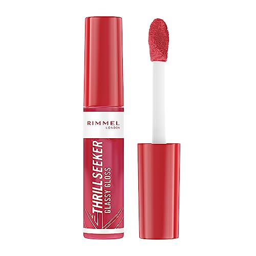 Rimmel Thrillseeker Glassy Gloss 350 Pink to the Berry, Hydrating Shine, Hyaluronic Acid, Anti-Oxidant Complex, Non-Sticky, Big Applicator, Healthy-Looking Lips, Delicious Scent, Vegan, Cruelty Free