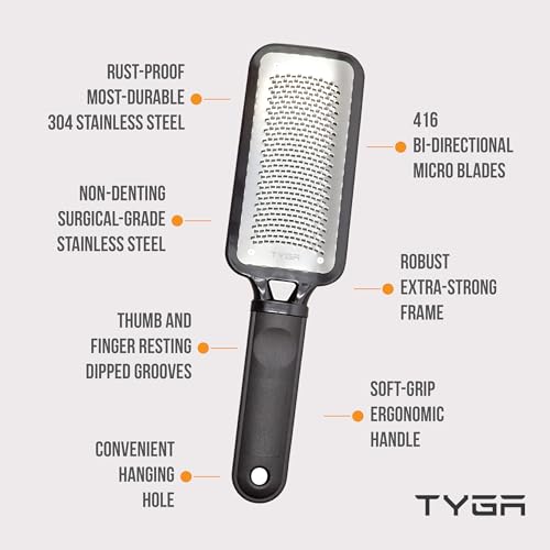 TYGA Foot Rasp Foot File and Callus Remover - Pedicure Tool for Dead Skin Removal, Feet Hard Skin Remover, Foot Scraper, Can Be Used on Both Wet and Dry Feet, Surgical Grade Stainless Steel File.