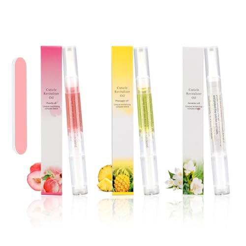 Cuticle Oil Pen,3PCS Nutrition Oil Pen with Nail File,Cuticle Oil for Nails with Natural Ingredients,Nail Oil Cuticle for Repairing Cracked and Dry Nail(Pineapple & Peach & Jasmine Flavor)