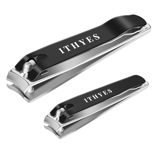 Nail Clippers Nail Cutter Set Toenail Fingernail Clippers Kit for Thick Nails Stainless Steel Sharp Sturdy Trimmer for Men & Women, Set of 2 Black-siliver