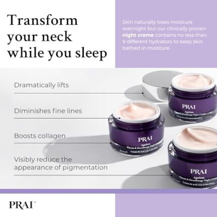 PRAI Ageless Throat & Decolletage Night Creme 50ml - Moisturising & Hydrating Formula, Two Types of Retinol - Brightens & Firms Skin - Anti-Ageing, Anti-Wrinkle Cream - Overnight Recovery Skincare