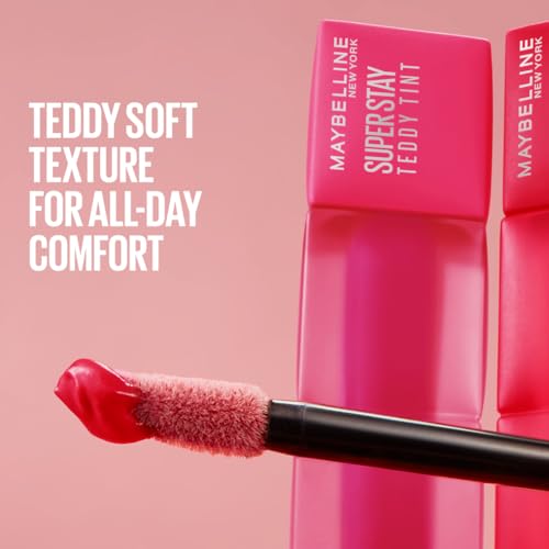 Maybelline New York Super Stay Teddy Tint, Up To 12 Hour Blurred Matte, Plush Comfort, Longwear, Transferproof, Vegan, 8 Buildable Lip Shades