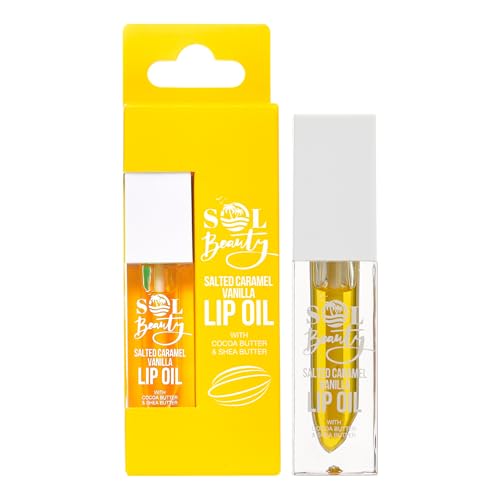 Sol Beauty Salted Caramel Vanilla Lip Oil with Cocoa Butter and Shea Butter, Hydrate and Soften your Lips, Vegan Friendly and Cruelty Free Lip Oil 3g