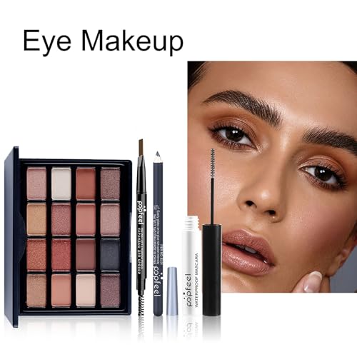 All in One Makeup Kit for Women Full Kit, Travel Makeup Kit, Makeup Gift Set for Women & Girls, Includes Eyeshadow Palette, Mascara, Eyeliner Pencil, Eyebrow Stencil, Cosmetic Brush #01
