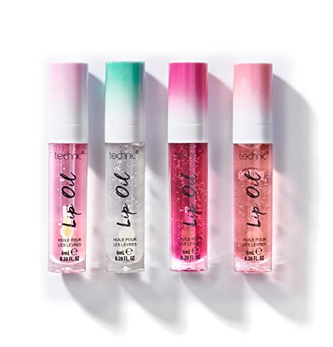 Technic Lip Oil - Strawberry - Flavoured, Non Sticky, Hydrating Lip Oil - High-Shine, Glossy Finish That Can be Worn Alone or On Top Of Your Favourite Lipstick