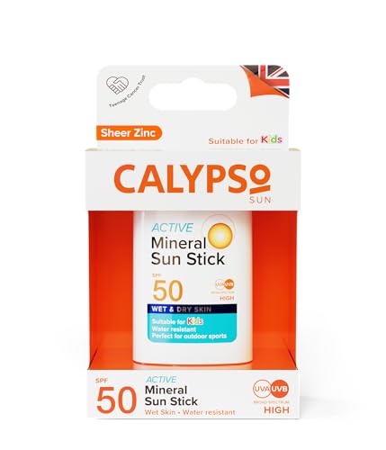 Calypso Mineral Sun Stick, SPF50 Sun Protection with Zinc Oxide for Wet and Dry Skin, Hypoallergenic, PABA free, 15g