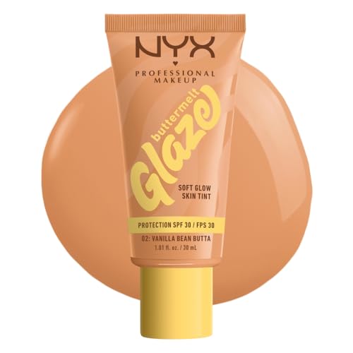 NYX Professional Makeup Buttermelt Glaze Soft Glow Skin Tint + SPF/FPS 30, Foundation, 12h Wear, Vanilla Bean Butta