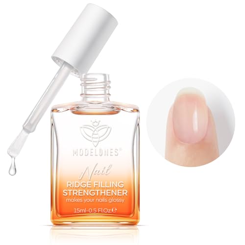 Modelones Nail Care 8 in one Ridge Filling Strengthener Treatment, Nail Polish Strengthener for Damaged and Weak Nails, Nail Hardener Extra Strong and Growth Smoothing Base Coat Clear Varnish 15ml
