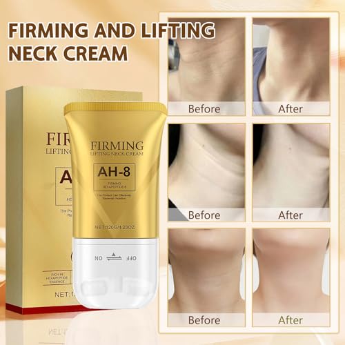 AH-8 Firming Neck Cream, Tightening Lifting Sagging Skin, with Double Roller Massage, Reduce Wrinkles Fine Lines and Double Chin, Moisturizing (2PCS)
