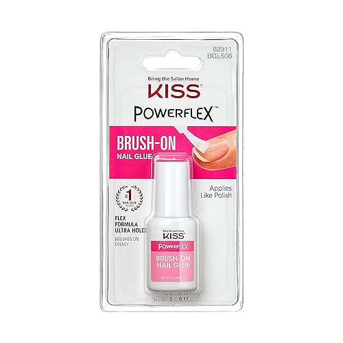 KISS Powerflex Brush-On Nail Glue, Flex Formula for Ultra Hold of False Nails, Instantly Repairs Breaks and Tears