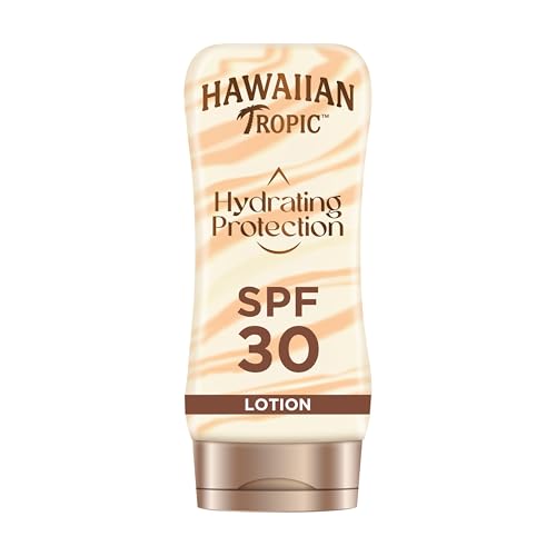 Hawaiian Tropic Hydrating Protection Sunscreen Lotion, Water Resistant SPF 30 UVA plus UVB Protection Suncream, 12-Hour Moisturising Sun Lotion with Cocoa and Shea Butter, 180 ml