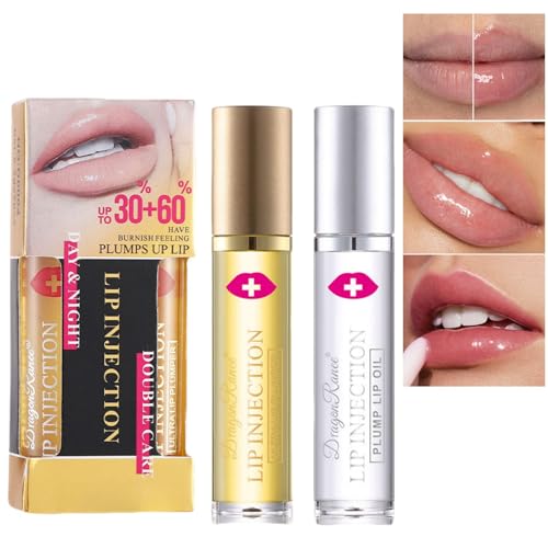 2PCS Lip Plumper,Lip Oil Plumper Set,Hydrating Lip Gloss Set,Moisturizing Plumping Lip,Day & Night Lip Enhancer for Fuller Lips,Lip Plumper Extreme,Plumping Lip Gloss,Reduce Lip Lines,(30%+60%, 5ml)