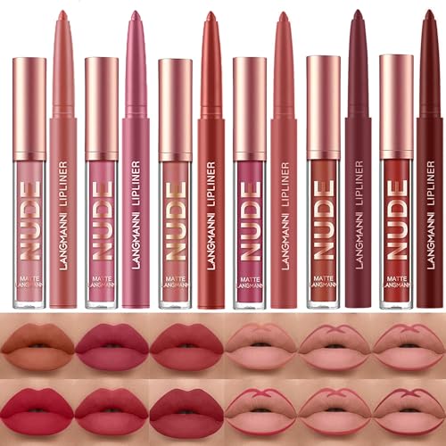 6 Matte Lipstick with 6 Lipliners Durable Lip Gloss,Long-Lasting&Waterproof Non-Stick Cup High Pigmented Velvet Lipgloss Kit,Beauty Cosmetics Gift for Girls(12PCS)