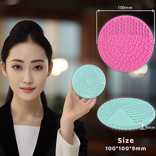 Silicone Makeup Brush Cleaner, 2-Piece Set, Dual-Sided Scrubber Mat for Brushes, Powder Puffs and Sponges (Pink & Green)
