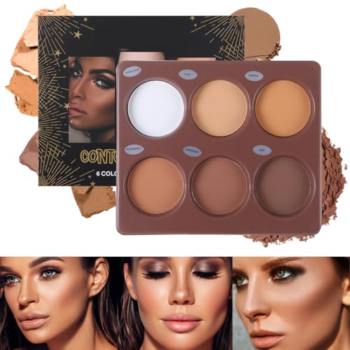 Katiluxiya 6 Colors Contour Palette, Makeup Contour Palette Powder Light to Dark, Make Up Palette Contour Kit, Highly Pigmented Matte Colors For Contouring And Highlighting (6 Colors)
