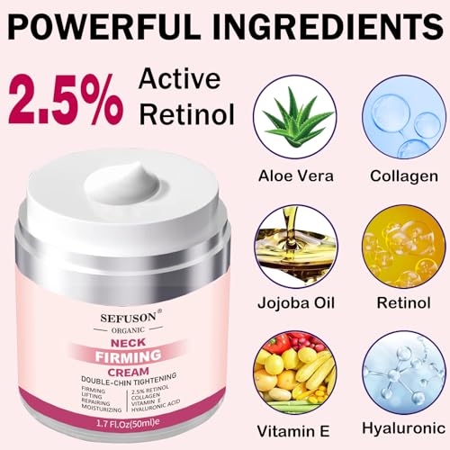 Neck Firming Cream, Neck Cream For Wrinkles & Fine Lines, Moisturizer with Retinol Collagen and Hyaluronic Acid, Skin Tightening and Repair Cream