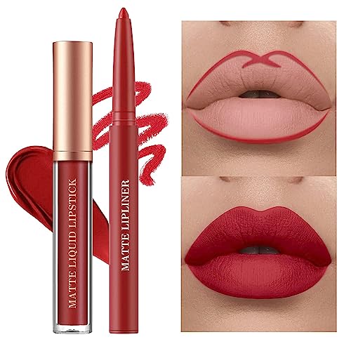 12 Pcs Liquid Lipstick Lipliner Set Nude Lipliner Matte Lipstick Long Lasting Non-Fading Waterproof Lip Glosses Makeup Set Gift For Women (Set C)