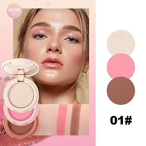 Erinde Mini Highlighter, Bronzer & Blush Powder Palette, Matte Shimmer Powder Makeup, Tiny Face Palette with Mirror All in One, Blendable, Travel Friendly, Cruelty Free, 3 Colours